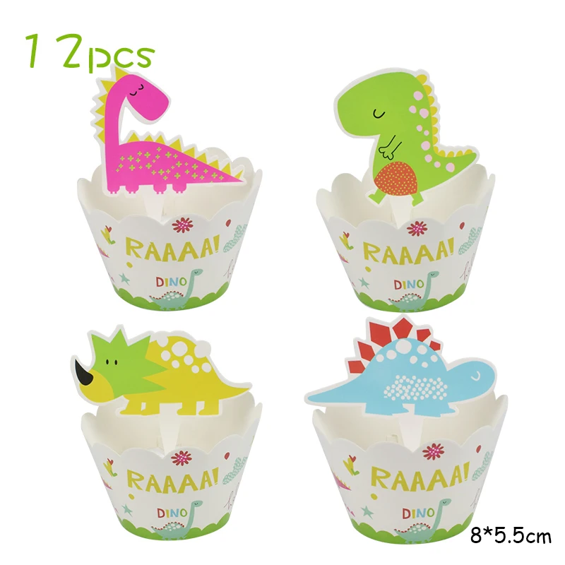 12pcs cake topper Мотив динозавра вечерние милый бумажный мешок подарка Беби Шауэр детский реквизит Динозавр для вечеринки детская джунгли украшения на день рождения - Цвет: 12pcs cake topper