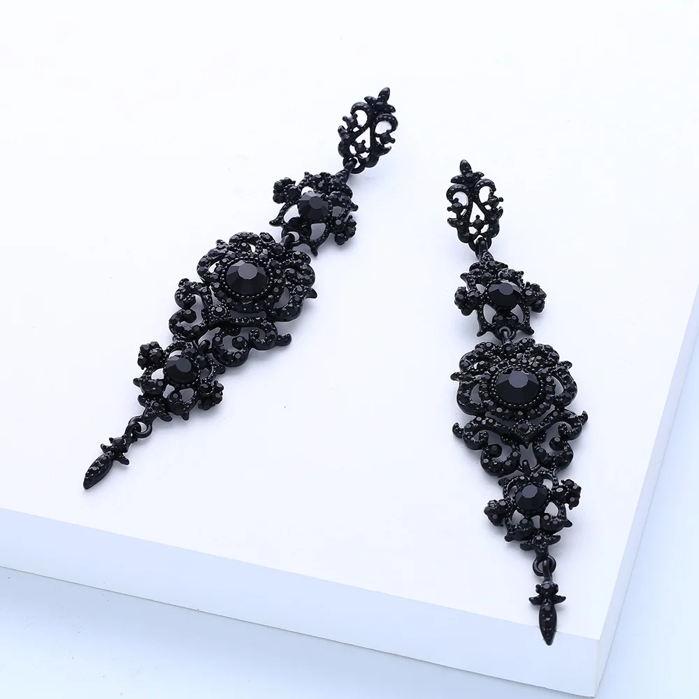 OCESRIO Fashion Vintage Long Earrings with Stones Large Black for Women Jewelry wedding Pendant ers-k02 | Украшения и аксессуары