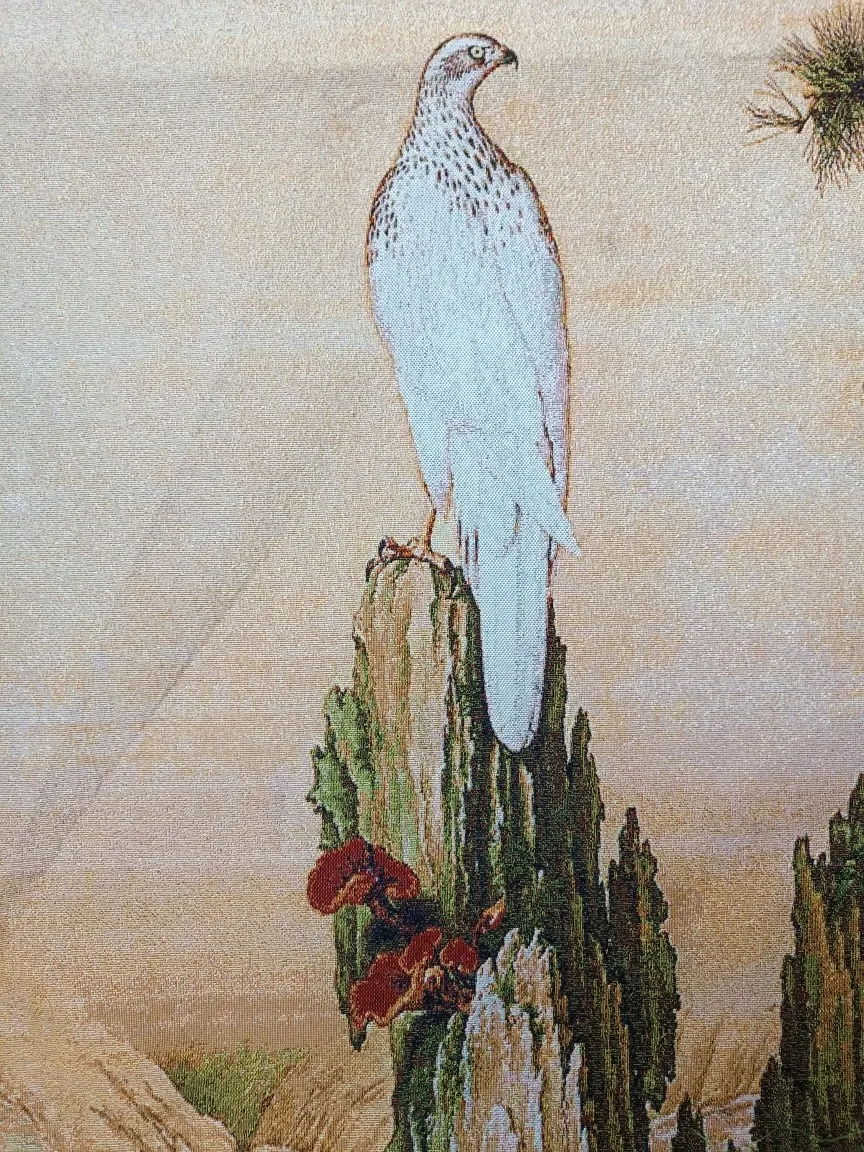 Китайская вышитая ткань 48 дюймов Шелковый белый Орлиный холм водный пейзаж