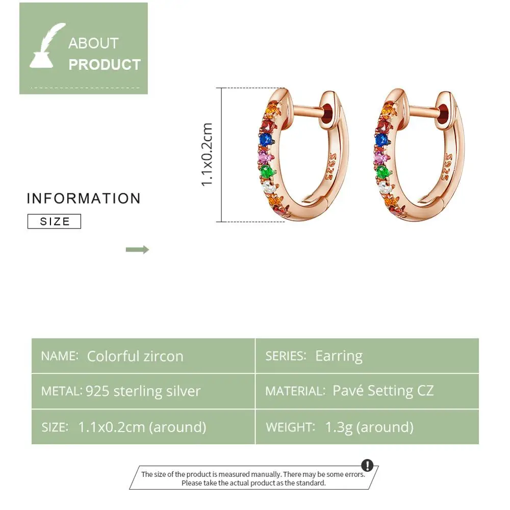 WOSTU Real 925 Sterling Silver Colorful Zircon Rose Gold Stud Earrings For Women Wedding Small Jewelry Gift DXE721-C | Украшения и