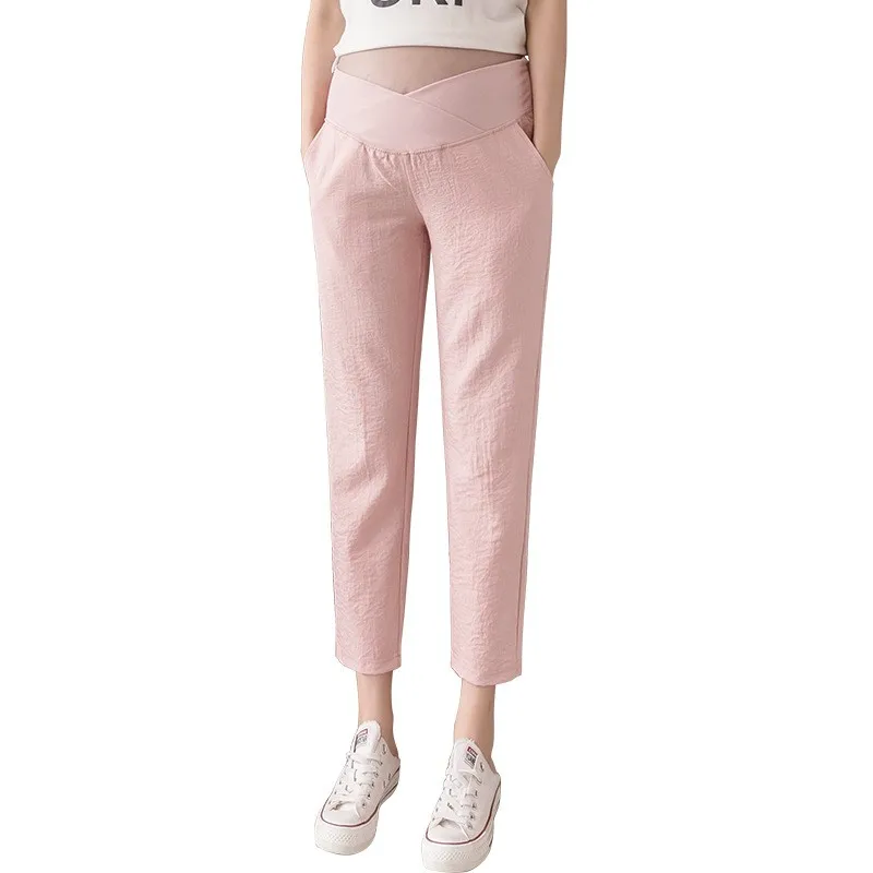 

Spring Summer Maternity Pants Thin Cotton Linen Maternity Pants Elastic Waist Belly Casual Pants Clothes For Pregnant Women
