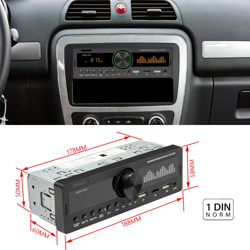 Автомагнитола 1 Din USB mp3 плеер Bluetooth гарнитура громкой связи A2DP AM FM SD Aux