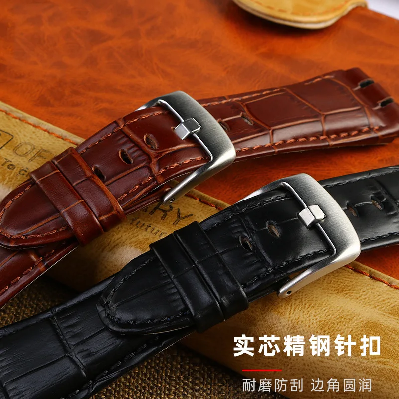 New high quality men's soft waterproof leather strap Strap Black Brown Leather Bracelet suitable for swatch strap 23mm