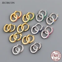 jecircon 7mm european and american 925 sterling silver round micro inlaid colorful zircon small hoop earrings women fine jewelry