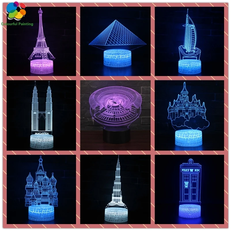Здание Парижа Лондон Нью Йорк Китай Египет L3D светодиодный трещины база ночник 7