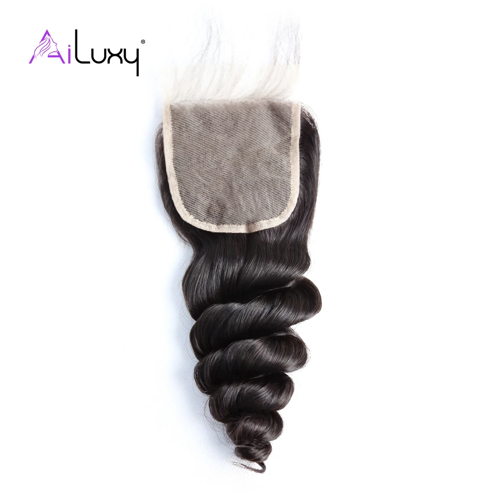Ailuxy OneCut Hair Beauty 4x4 Brazilian Virgin Closure Loose Wave 8-20inches Preplucked Nature hairline | Шиньоны и парики