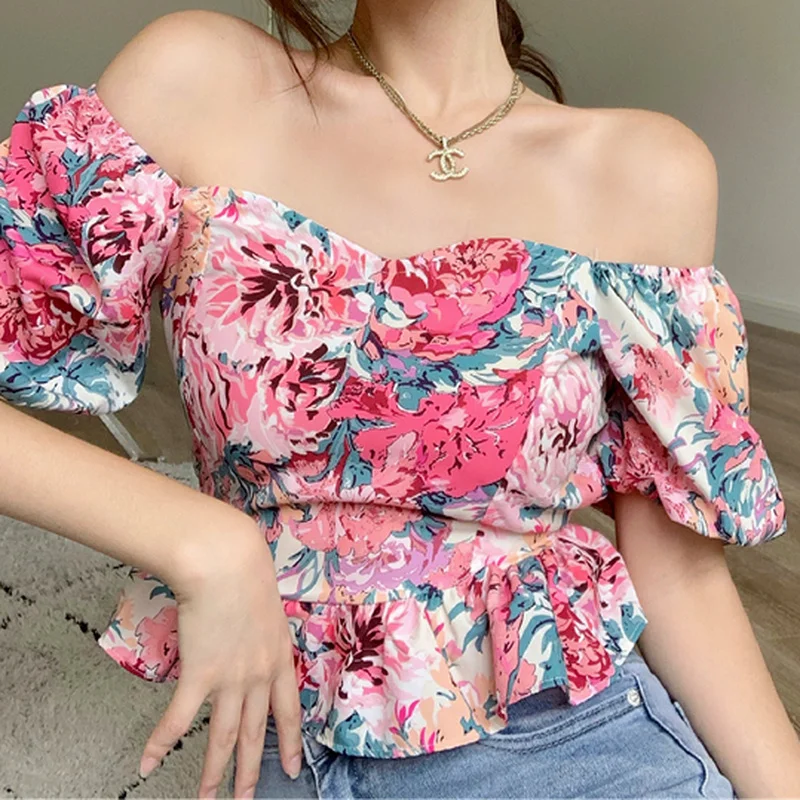 

Shirts Women Backless Sexy Feminine Holiday Puff Sleeve Summer Slim Elegant Korean Style Chic Lace-up Bow Sweet Fashion Mujer