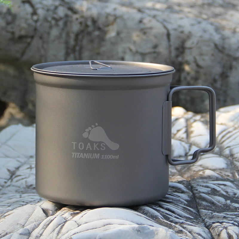 TOAKS 1100 мл с крышкой горшок Открытый сверхлегкий титановый горшок Складная ручка портативная посуда для пикника