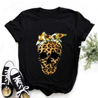 female harajuku casual tops tee summer cool leopard skull graphic printed black t shirt women fashion short sleeve tshirts