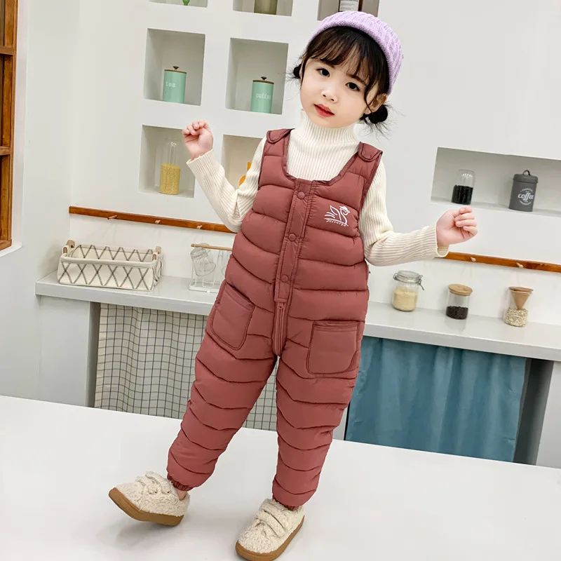 

Winter Children Warm Overalls Jumpsuit Girl Boy Thick Pants Baby Girl Jumpsuit For 1-5T High Quality Kids Ski Down Overalls