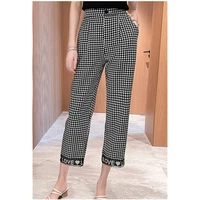 2021 new summer stitching casual straight nine point pants women