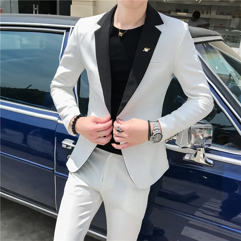 

Noble luxury men's two-piece set (jacket + pants) teen male dress suit 2019 Red white black blue Blazer S-XXXL
