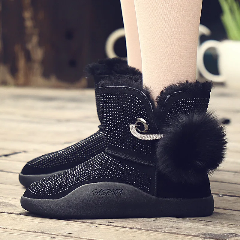 SWYIVY/женские зимние ботинки с хлопковой подкладкой украшенные кристаллами