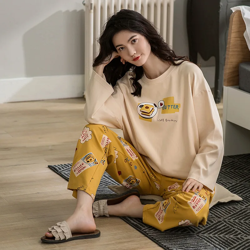 

Pure Cotton Pajamas Women Spring and Autumn Long-sleeved Cartoon Home Clothes Ladies Two-piece Suit Pijamas De Mujer Algodon