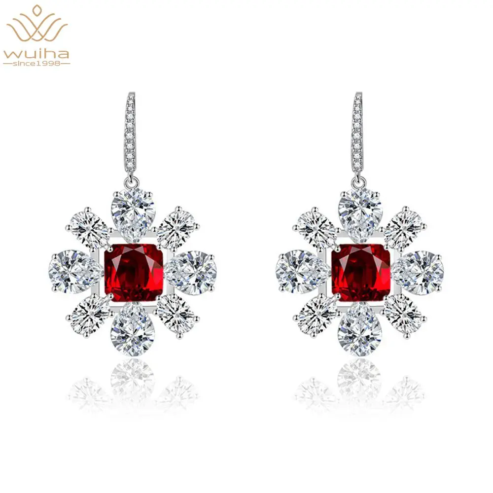 

WUIHA Classic 100% 925 Sterling Silver Created Moissanite Ruby Amethyst Pink Gemstone Sunflower Drop Earrings Women Fine Jewelry