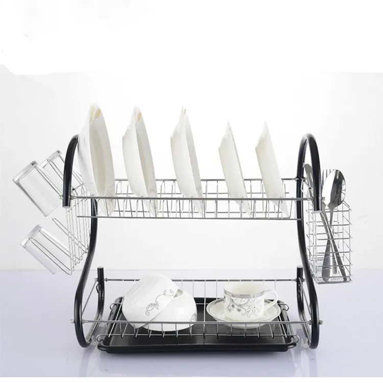 Двухуровневая полка для посуды из нержавеющей стали сливная доска сушилка