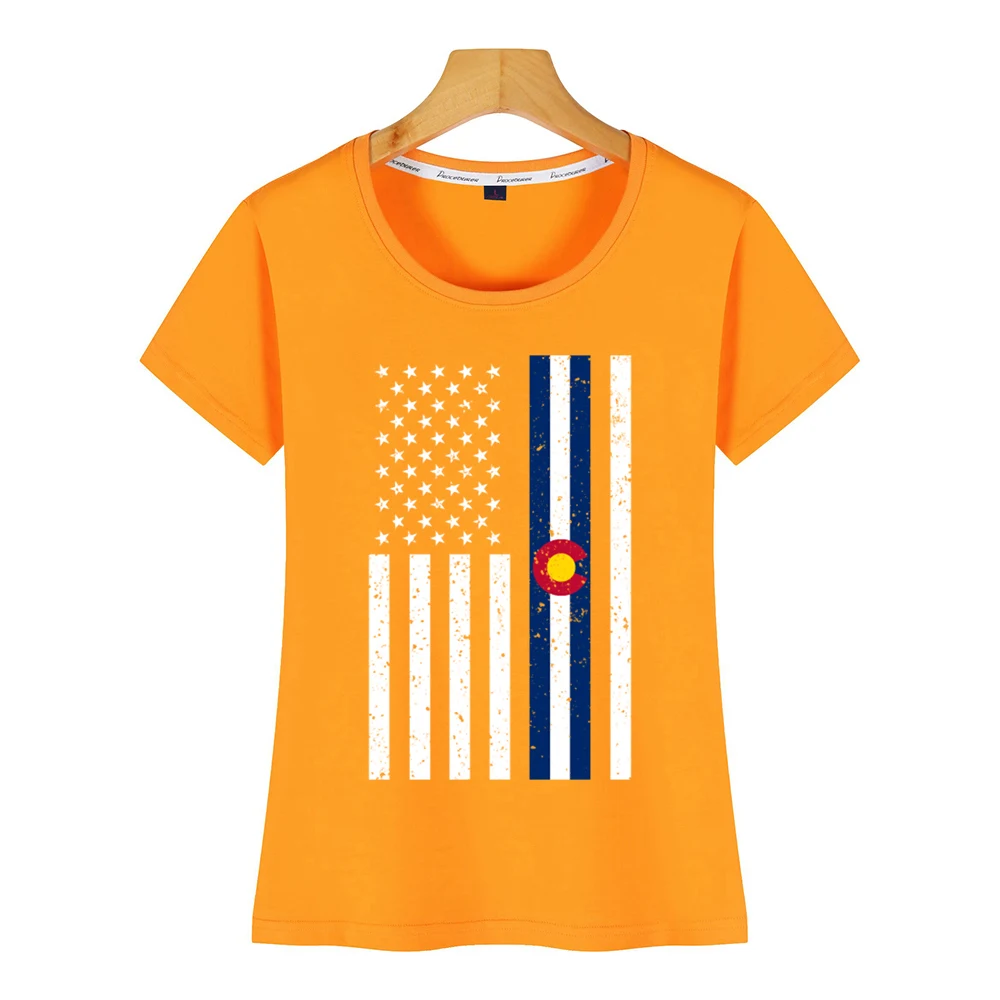Женская футболка с американским флагом США Денвер сувенир Лето Harajuku принт