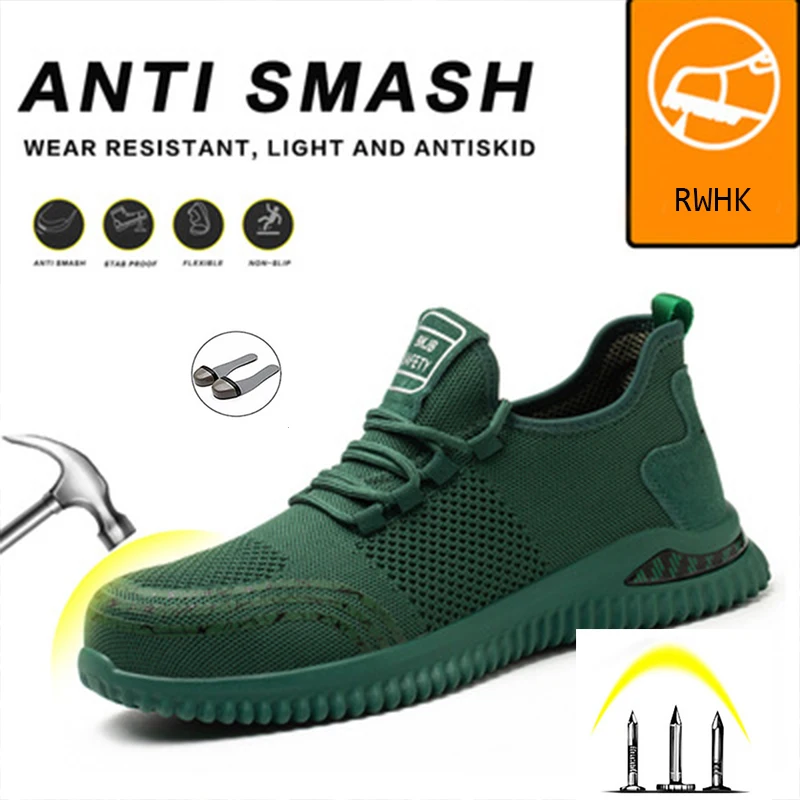 

RWHK Lightweight Breathable Men Safety Shoes Steel Toe Work Shoes For Men Anti-Smashing Construction Sneaker With Reflective