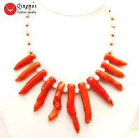 qingmos 870mm branch natural red coral necklace for women with 7 9mm baroque white pearl necklace 18 chokers jewelry
