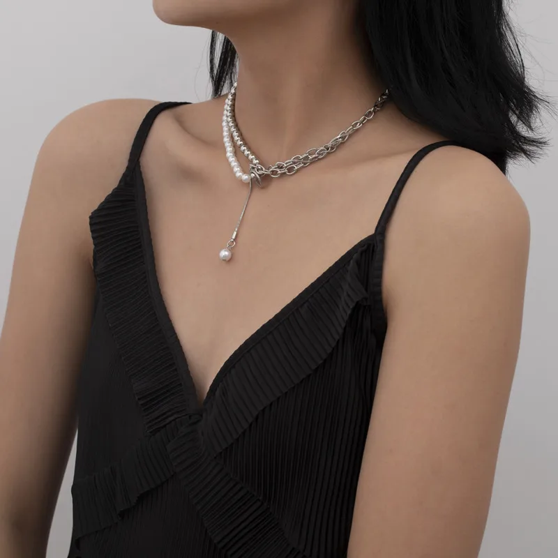 

Ins Tassel Imitation Pearl Necklace Hip Hop Metal Women's Neck Chain Dainty Layered Bead Necklace JewelryForWomenAccessories