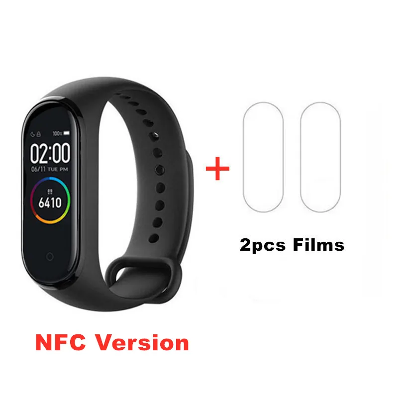 Xiaomi Mi-браслет 4 NFC смарт-браслет 0,95 дюймов AMOLED 120X240 полноцветный экран Bluetooth 5,0 браслет 50 м водонепроницаемый смарт-браслет - Цвет: NFC Add Films