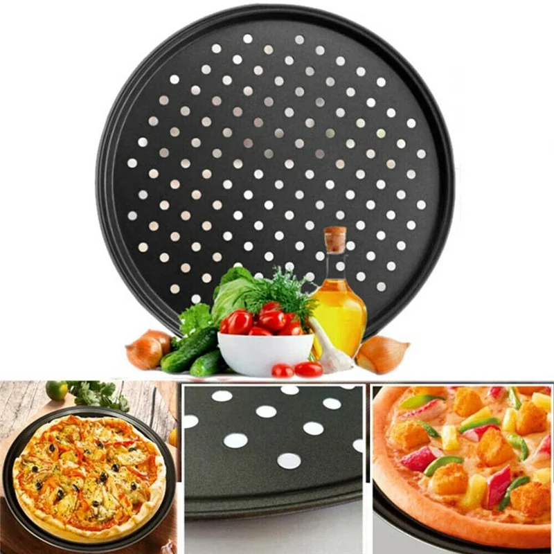 

Pizza Pan Non-Stick Carbon Steel With Holes Round Baking Tray for Home Kitchen NIN668