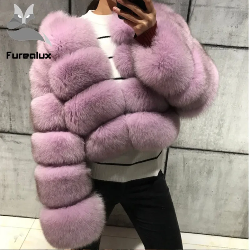 Furealux женская теплая шуба из натурального Лисьего меха Короткие На зимнем меху