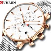 curren mesh strap stainless steel quartz watches men fashion casual male clock chronograph and auto date wristwatch reloj hombre