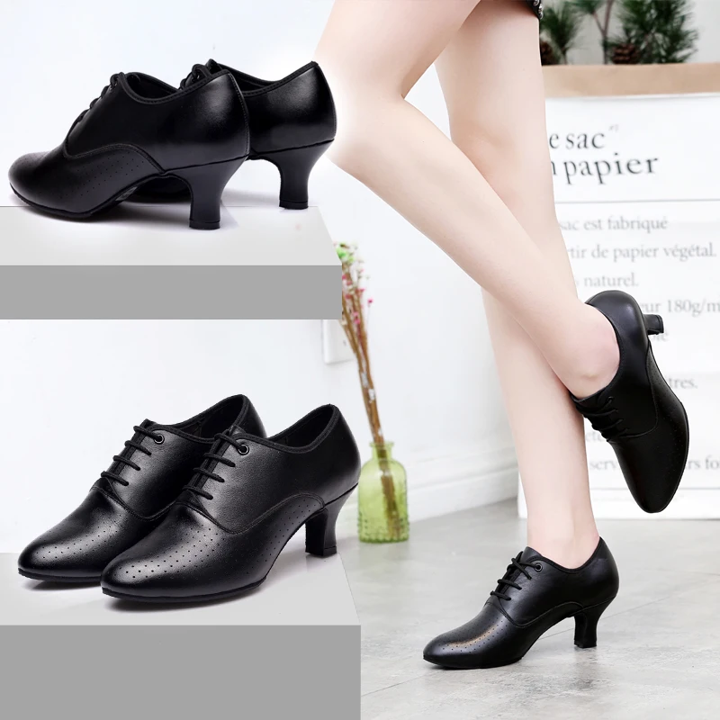 DKZSYIM Women Dance Shoes Latin Jazz Adult Ballroom Dancing Shoes Woman Black Teachers Training Modern Tango Dance Sneakers