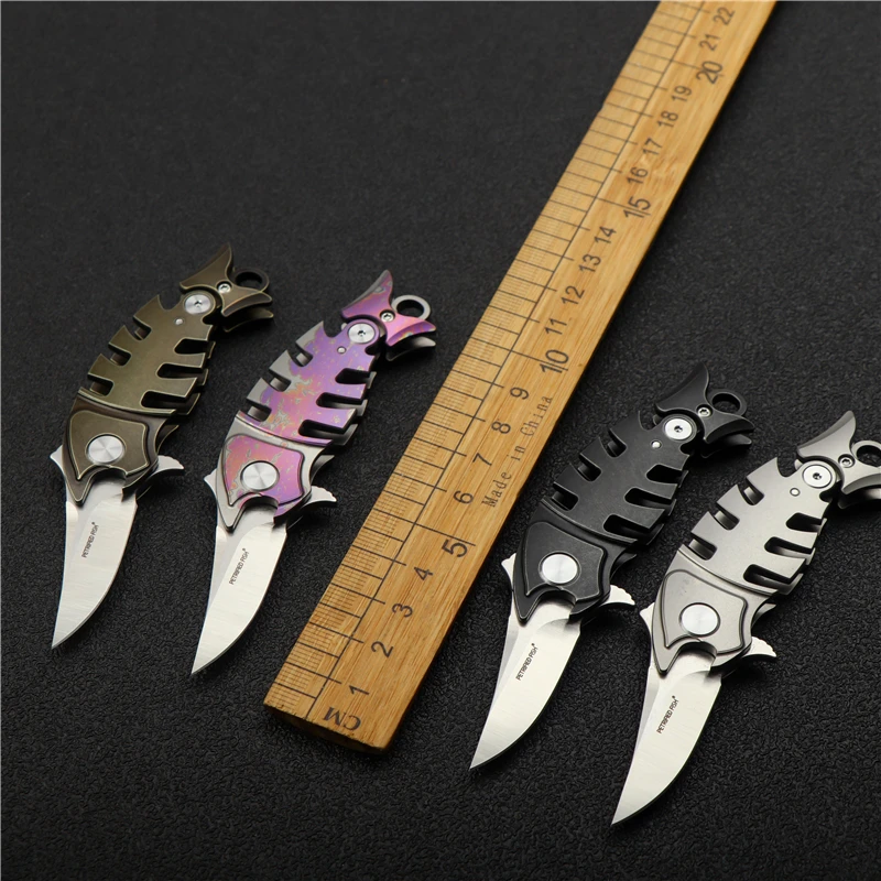 

M390 steel lockless folding knife mini titanium alloy handle camping portable pocket hunting knife EDC self defense tool