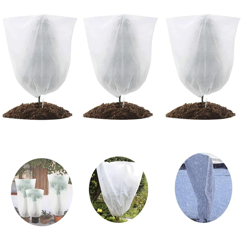 

4 Packs Large Size Winter Drawstring Plant Covers-Warm Plant Protection Cover Bags, Frost Cloth Blanket Protecting Plant