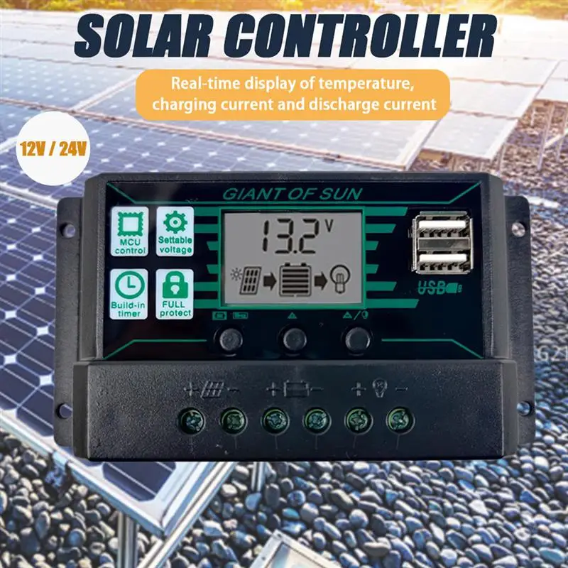 

Solar Charge Controller Adjustable MPPT Dual USB 12V 24V Auto Solar Panel Battery Intelligent Regulator 50A