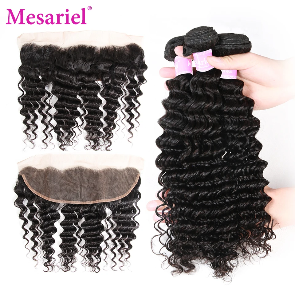 Mesariel глубокая волна пряди с фронтальной 13*4 бразильские волосы плетение