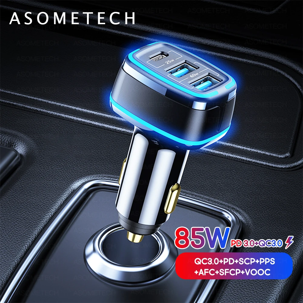 

85W USB Car Charger Type C PD QC 3.0 Fast Charge for Xiaomi iPhone Samsung Huawei Multi USB C Charger Car Phone Charger Adapter