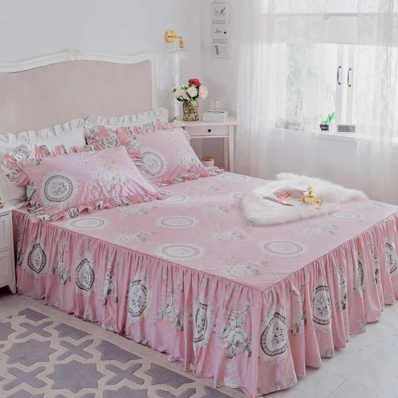 

Hot Sale Luxury Duvet Cover Ruffle Set King Queen Twin Size 3pcs set Geometrical American Bedding sets pink flower bed skirt set