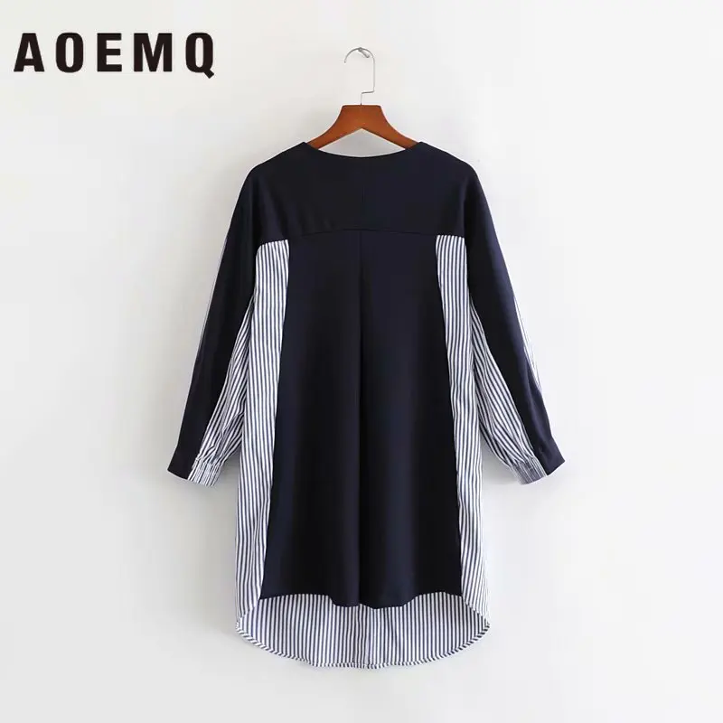 AOEMQ модные платья пэчворк синий/черный креативное английское платье в полоску