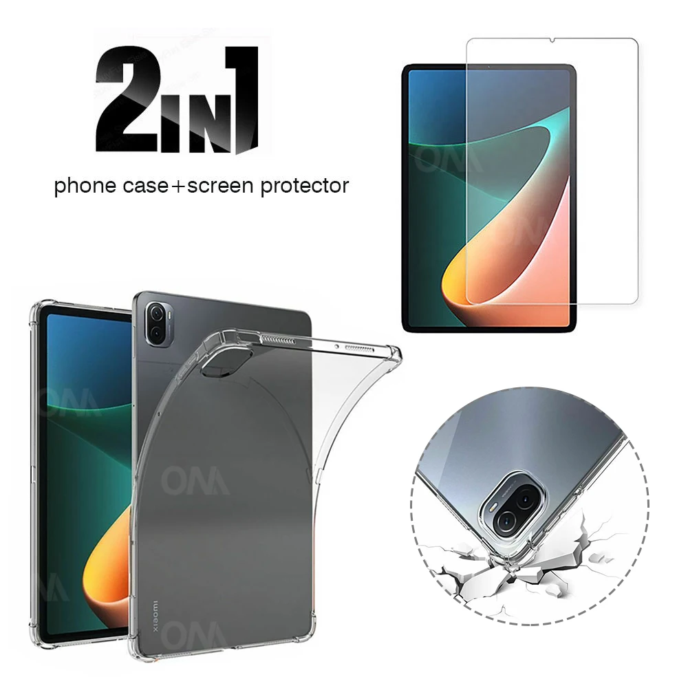 For Xiaomi MiPad 5 Case + Screen Protector for Xiaomi Mi Pad 5 Pro Protective Tempered Glass &Shockproof Silicone Tablet Cover