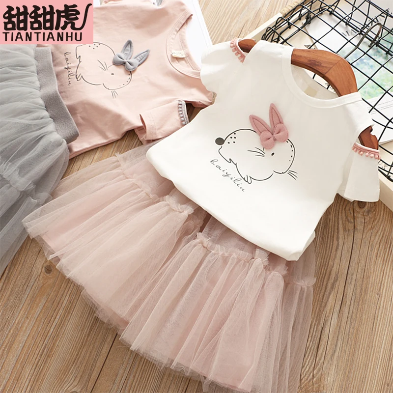 Новое летнее платье для маленьких девочек комплекты одежды детские футболки с