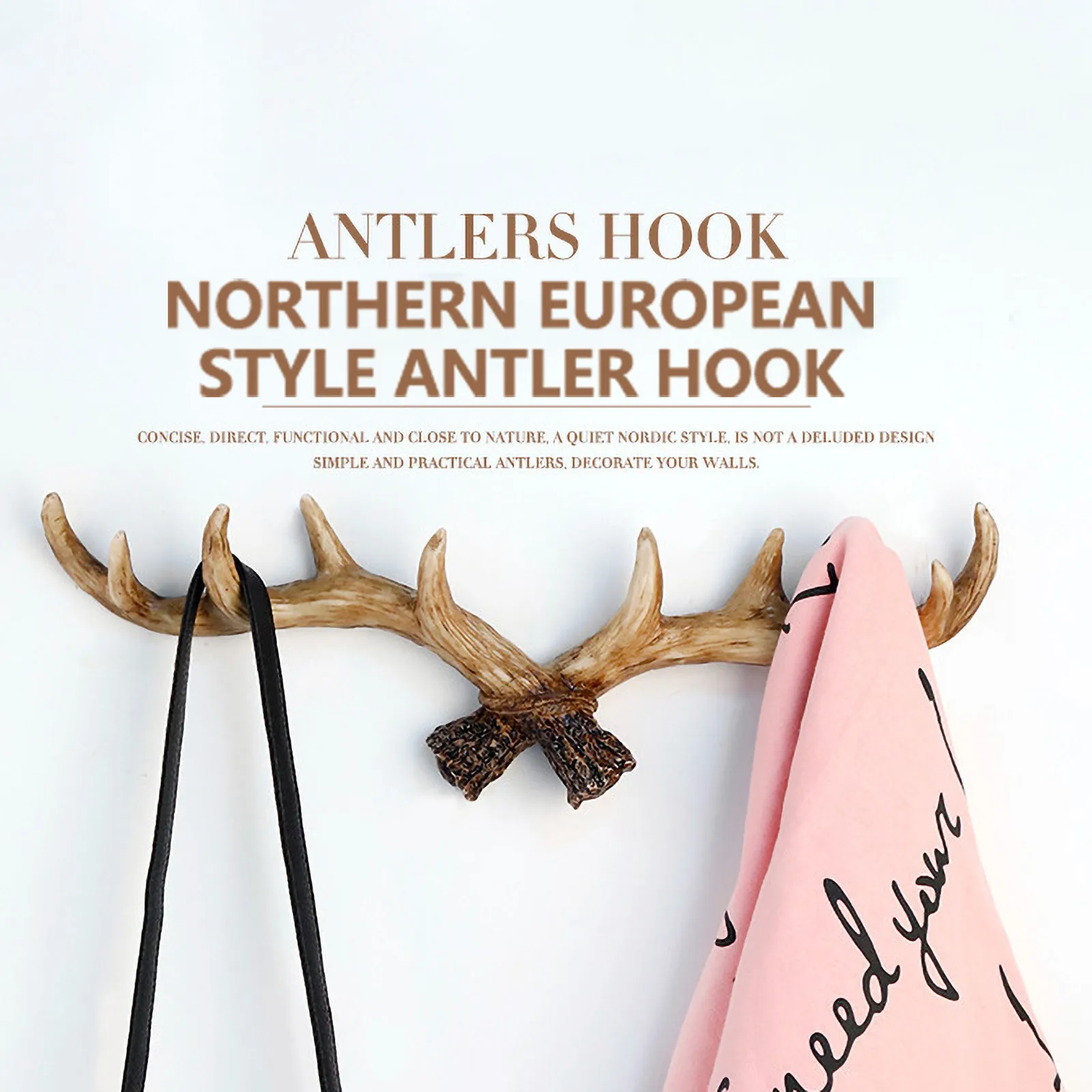 

25# Vintage American Style Antler Shaped Wall Hanging Coat Rack Creative Key Hook For Clothing Store Porch Door Wall Decoration