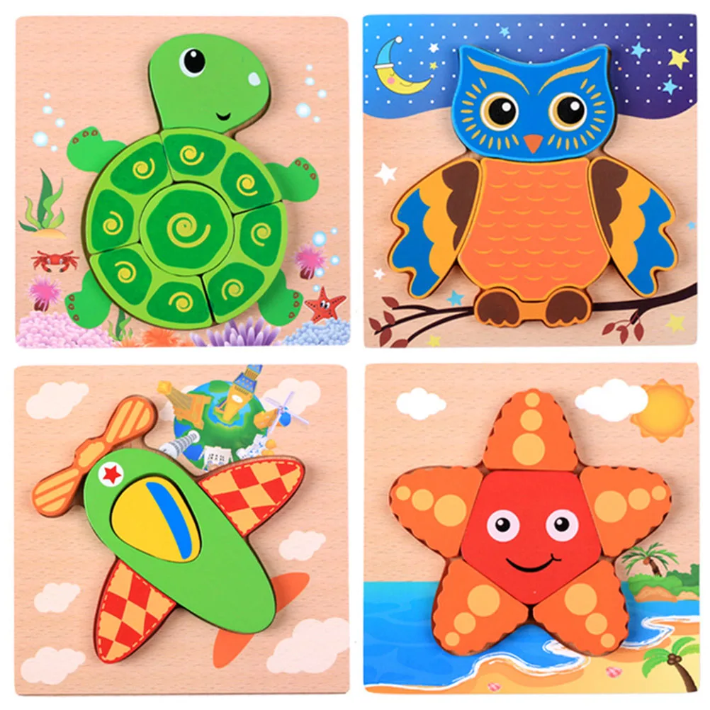 

4pcs Kids Wooden Animal Jigsaw Puzzles For Toddlers 1 2 3 Years Olds Early Education Boys Girls Educational Animal Puzzles Toy