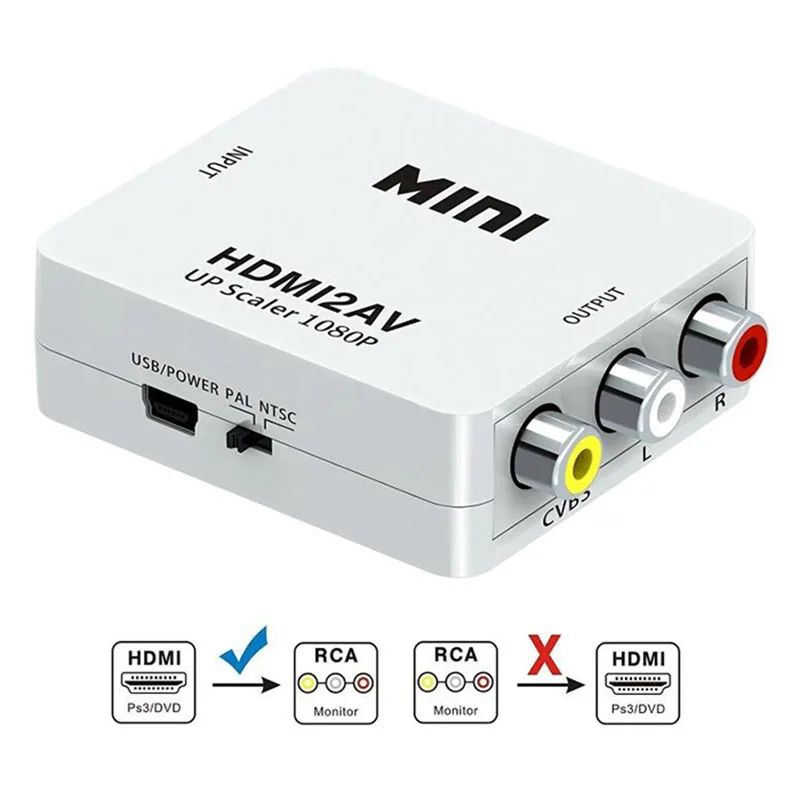

HDMI to RCA, GANA 1080P HDMI to AV 3RCA CVBs Composite Video Audio Converter Adapter Supporting PAL/NTSC with USB Charge Cable
