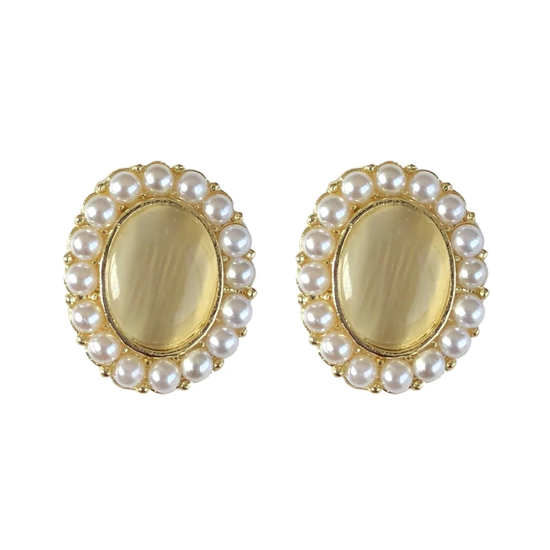 

S925 needle Fashoin Design Opal Stone Earrings Geometric Oval Celebrity Small Pearl Earrings Women Jewelry Girl Female Gifts New