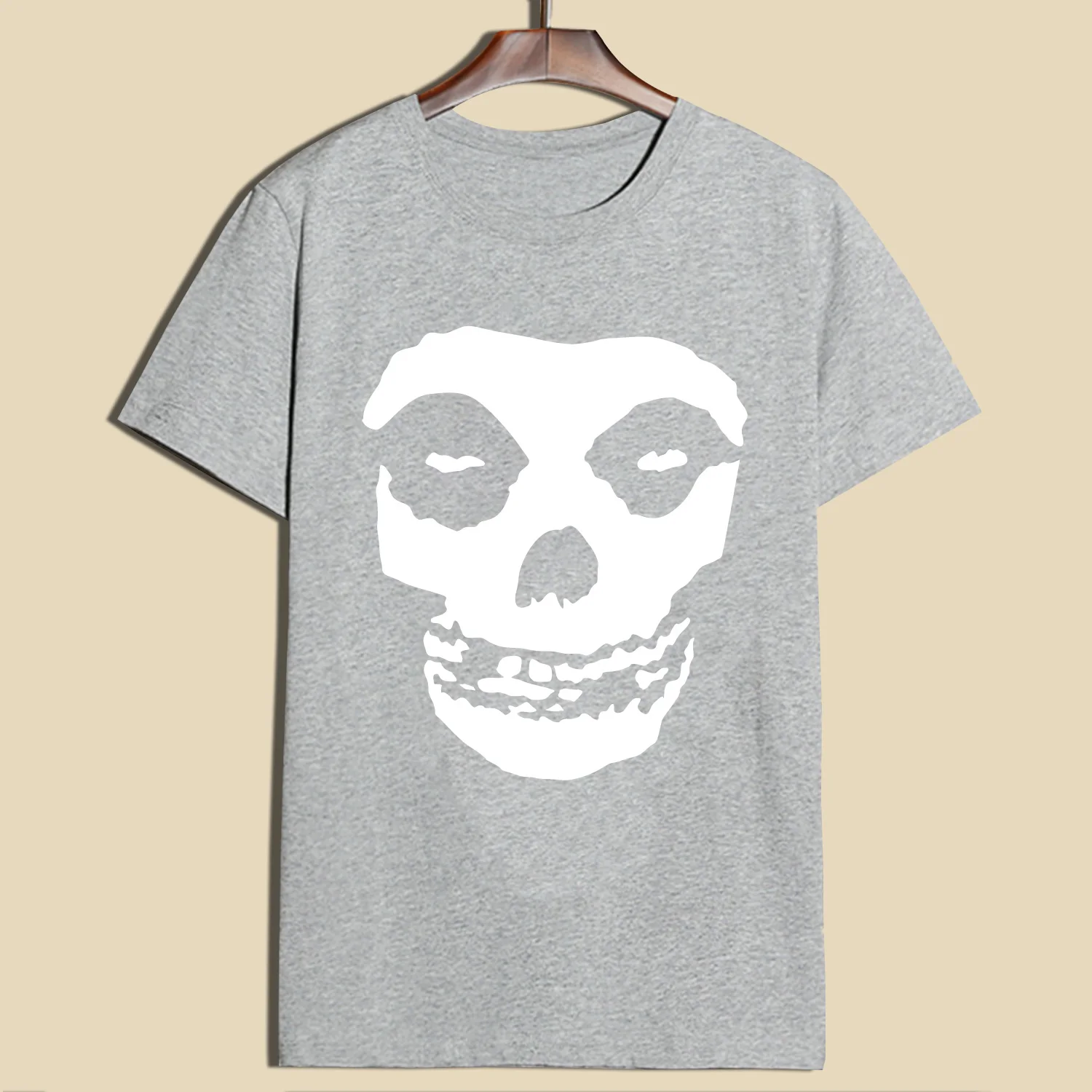 GY Новое поступление! футболки из хлопка с принтом "Misfits Skulls", летние серые футболки, мужские футболки с коротким рукавом и круглым вырезом, футболки и топы - Цвет: GY