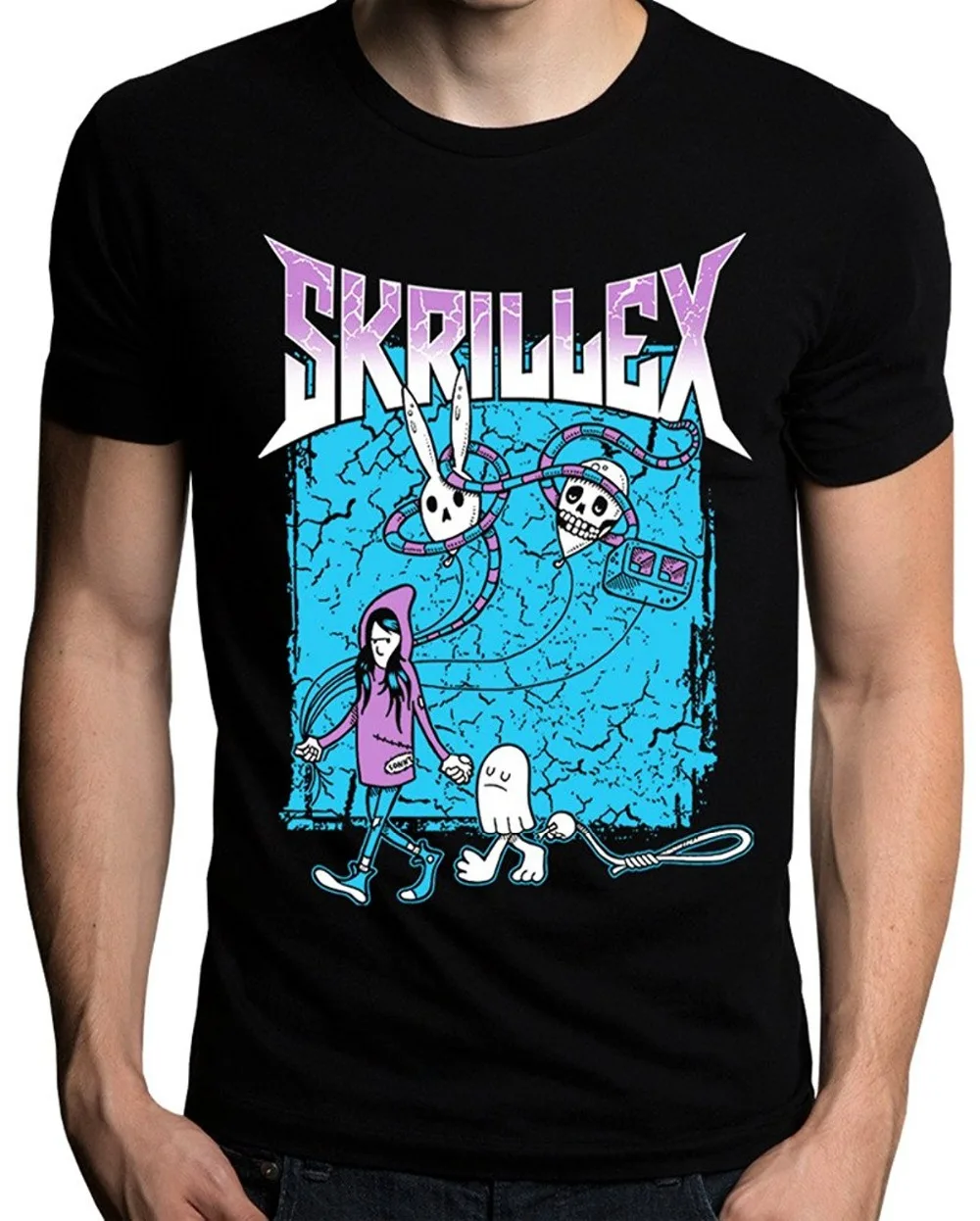 Funky футболки Короткие Бесплатная доставка Skrillex музыка Dj логотип машина вырез