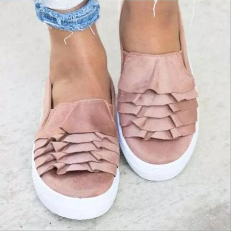 

Women Loafers Plus Size Platform Slip On Ruffle Flat Shoes Woman Sewing Casual Boat Shoes Female Flock Moccasins Footwear 987