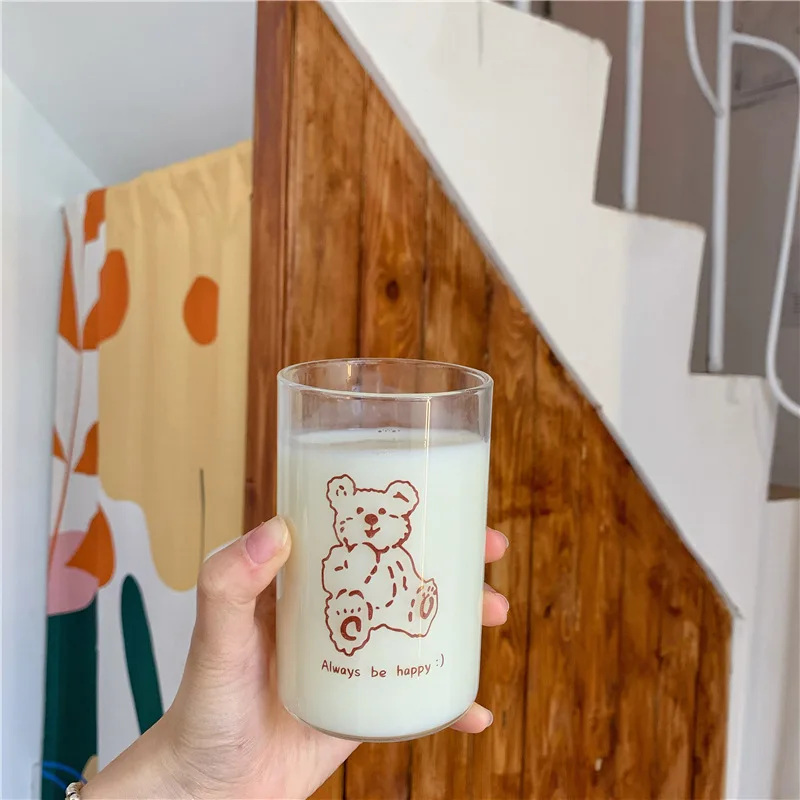 

Transparent Glass Cup Brown Bear Milk Coffee Mugs Juice Cup Gift Summer Creative Water Glass Drinkware Milk Yogurt Cups