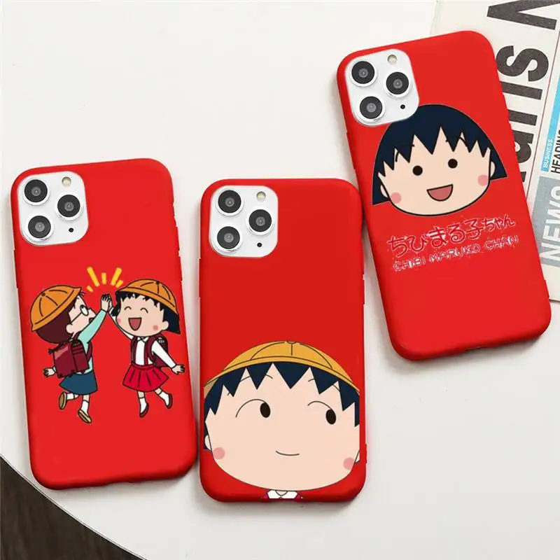 

Cute Cartoon Chibi Maruko Phone Case For IPhone 6 6s 7 8 Plus X Xs Xr Xsmax 11 12 Pro Promax 12mini Candy Red Silicone Cover