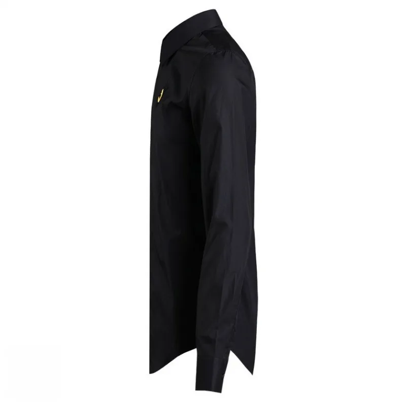 Рубашка мужская деловая с вышивкой глаза хлопок приталенный силуэт длинный