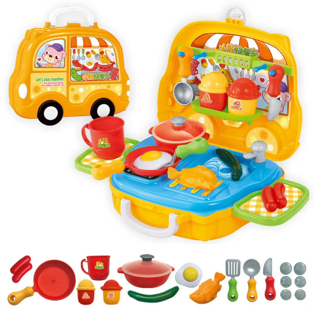 

Hot Selling Kids Pretend Play Toy Set Kitchen Cooking Cutlery Food Selling Stand Dresser Game Set LBV