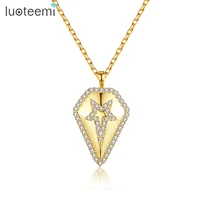 luoteemi egypt pentagonal long gold color link chain pendant necklace five stars aaa cubic zircon fashion jewelry for christmas